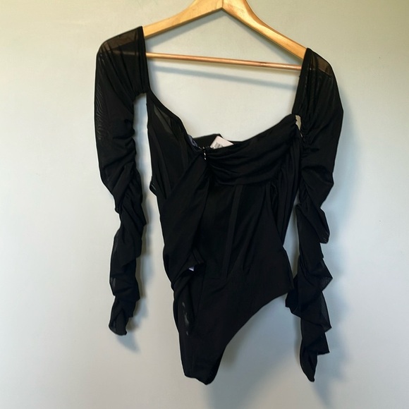 NWT LEAU Bardot Bustier Corset Black Ruched Bodysuit - Picture 8 of 8